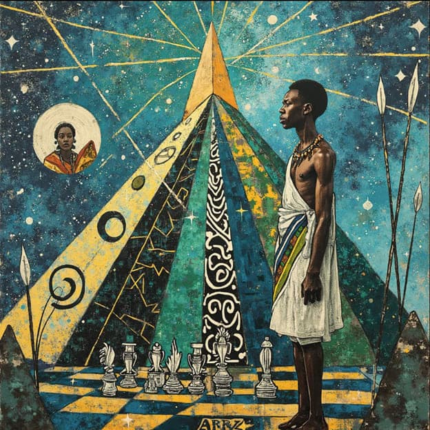 Young Man Glowing Pyramid Chess Inset Portrait