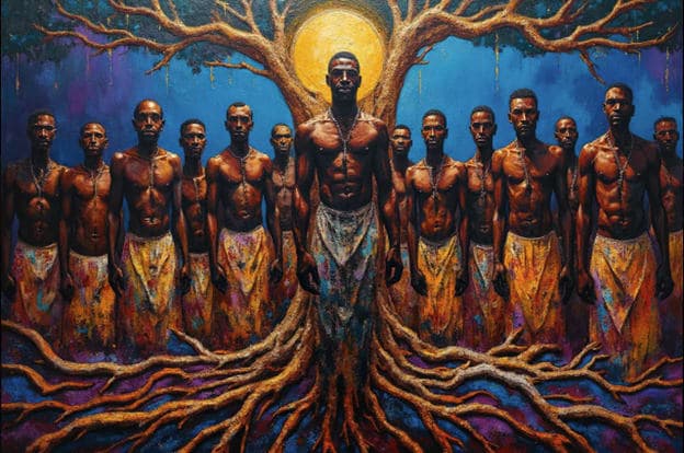Men Rooted Tree Halo Blue Night