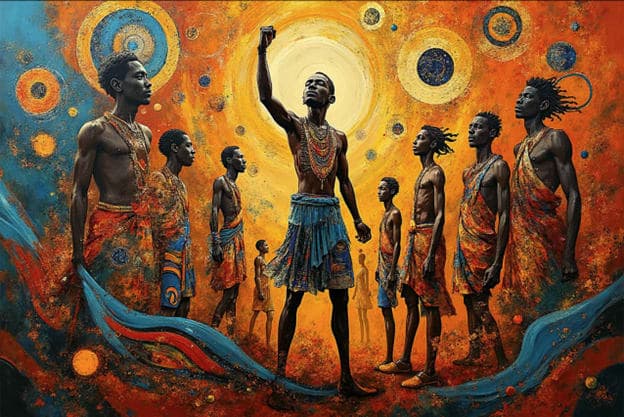 Man Fist Raised Radiant Rings Warriors