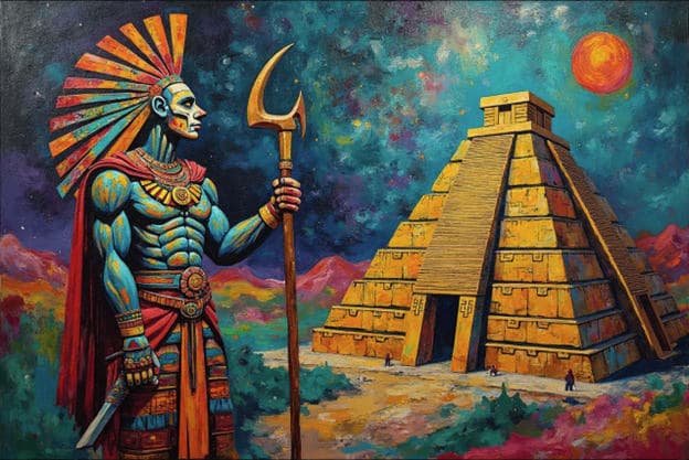 Feathered Warrior Trident Golden Pyramid Cosmic