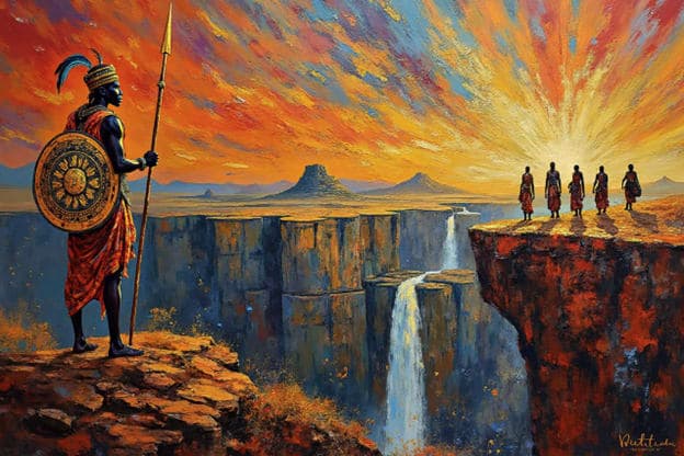 Warrior Cliff Waterfall Canyon Radiant Sunset