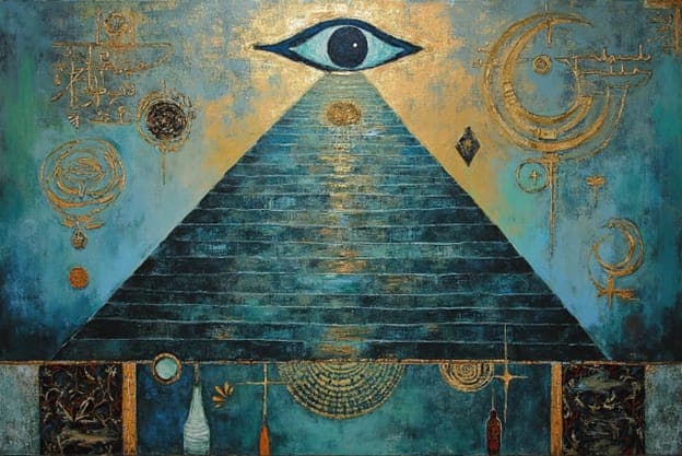 Eye Glowing Pyramid Hieroglyph Symbols