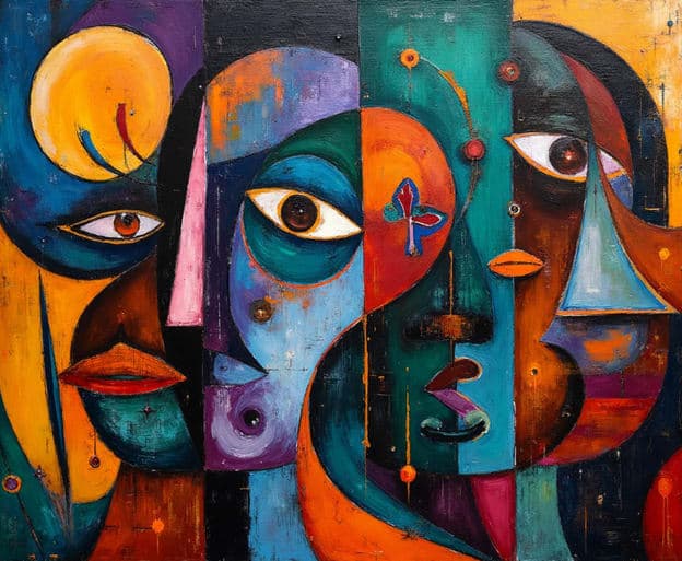 Cubist Five Faces Butterfly Geometric Panels