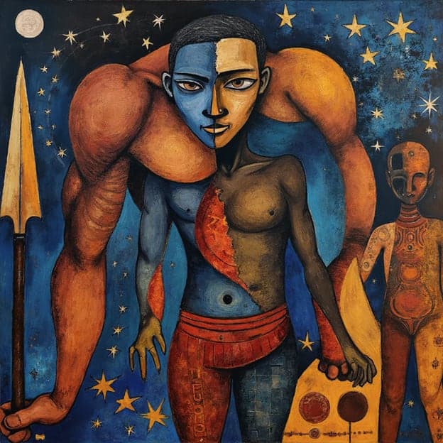 Warrior Split Face Spear Starry Night Moon