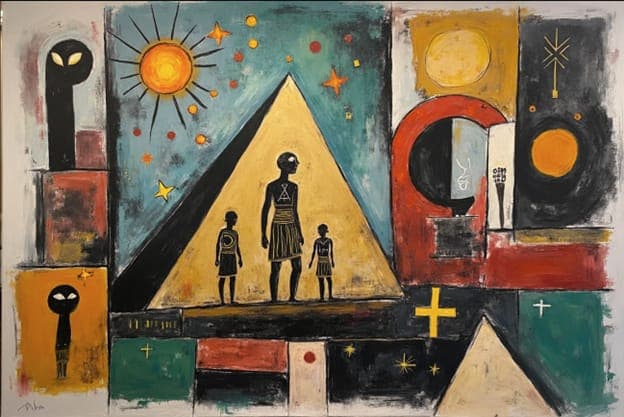 Golden Pyramid Mother Children Sun Stars