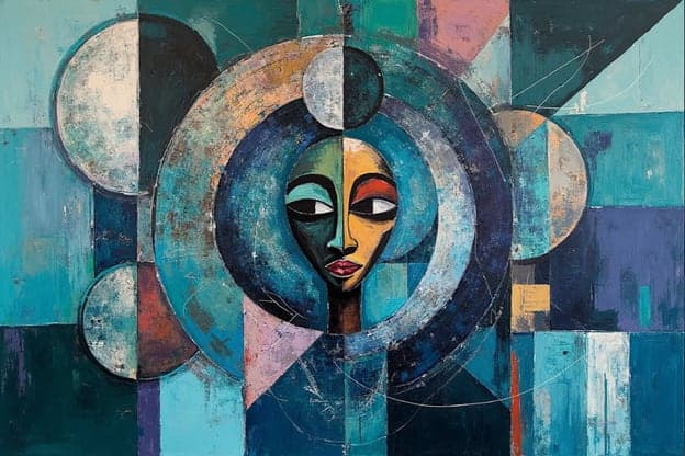 Cubist Woman Concentric Halo Rings Muted