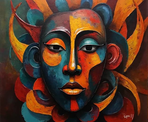 Ornate Mask Teal Gold Swirling Petals