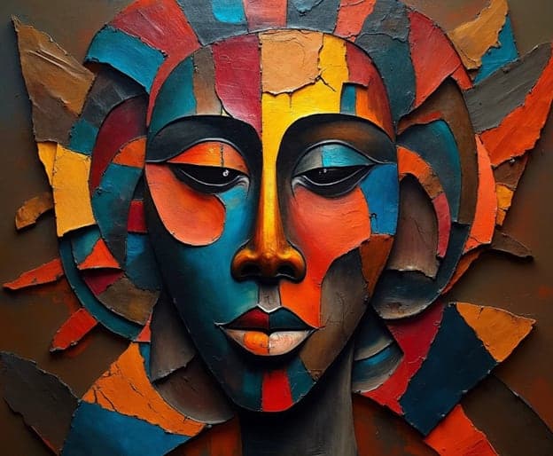 Carved Relief Face Radiating Sunburst Cracked