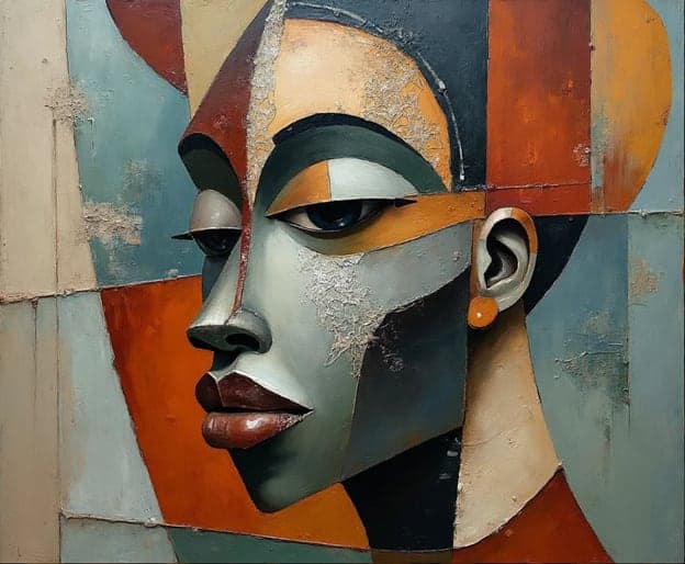 Cubist Woman Profile Gold Earring Textured