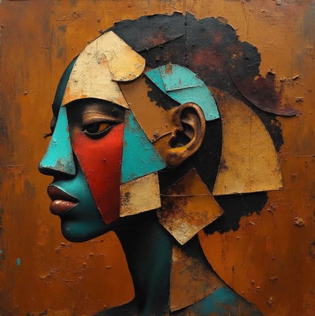 Cubist Copper Turquoise Face Red Triangle Marking