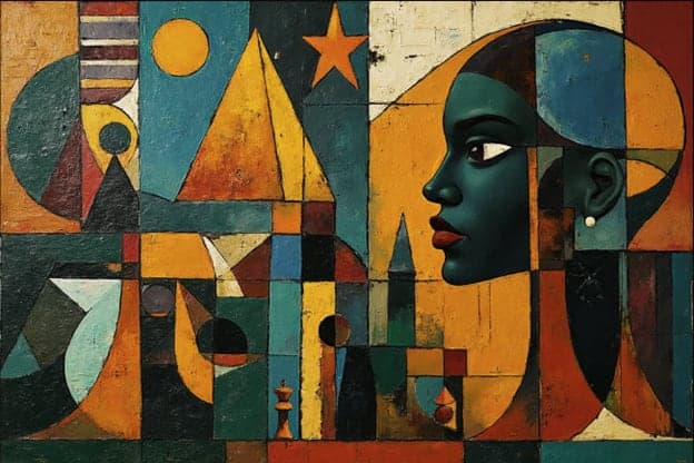 Cubist Woman Profile Pyramid Star Chess