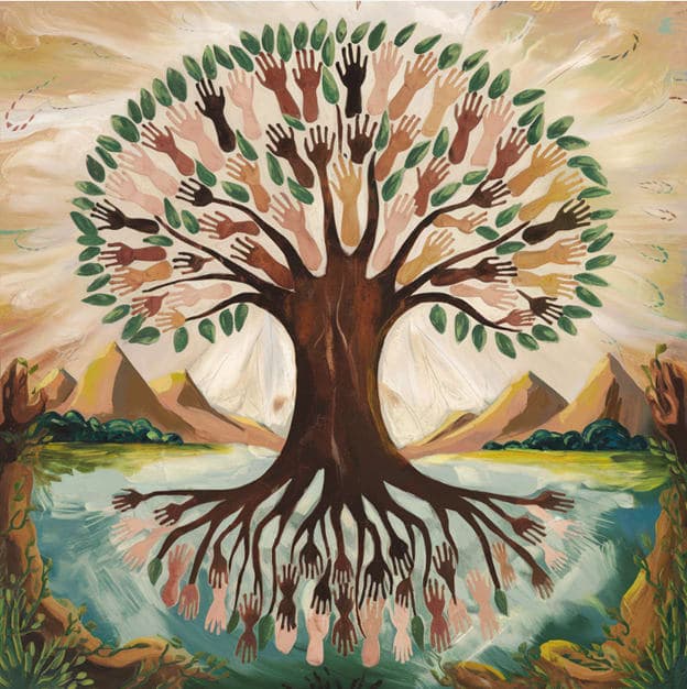 Tree Of Hands Unity Mountain River Reflection