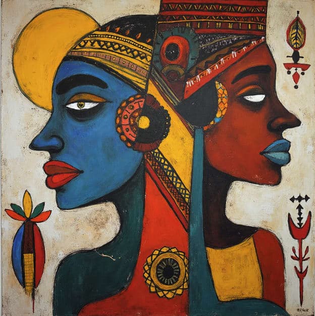 Split Blue Red Woman Face Tribal Headdress Icons