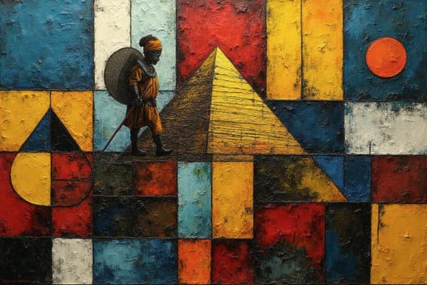Folk Art Warrior Shield Golden Pyramid Panels