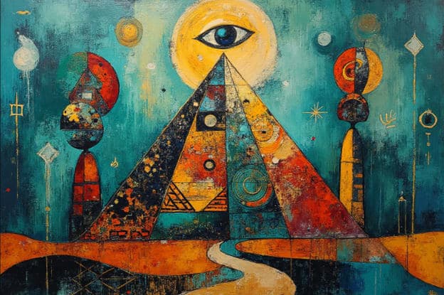 Pyramid Eye Sun Figures River Teal Orange