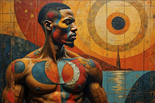 Man Body Paint Circles Spiral Coastal Church Background