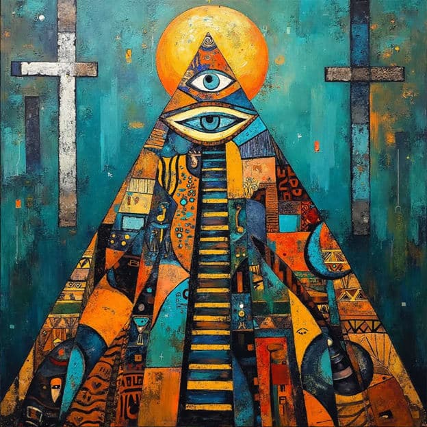 Pyramid Eye Providence Stairway Crosses Teal Orange