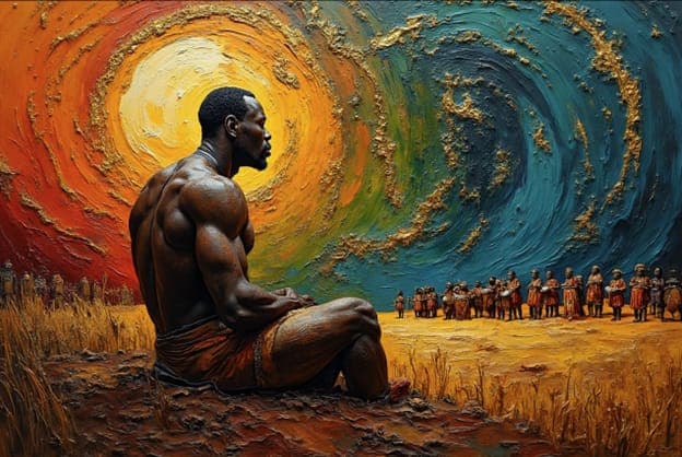 Man Sitting Swirl Sunrise Silhouette Warriors Field