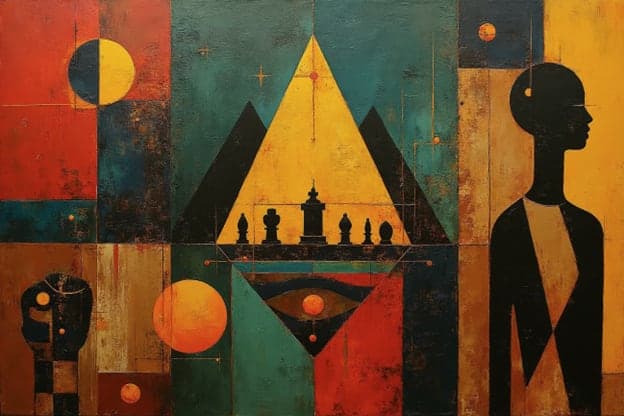 Chess Pieces Pyramid Silhouette Figure Geometric Teal