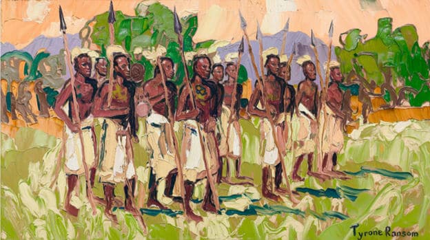 Warriors Spears Procession Green Landscape Painterly