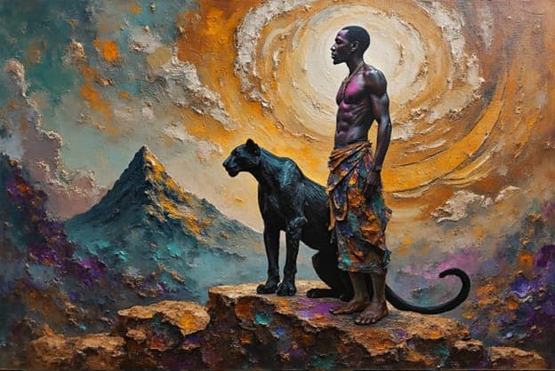 Man Black Panther Mountain Glow Silhouette Realistic