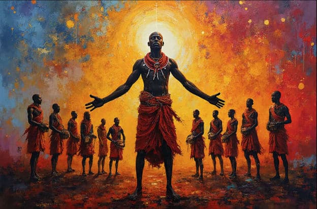 Man Arms Outstretched Warriors Glow Radiant Realistic