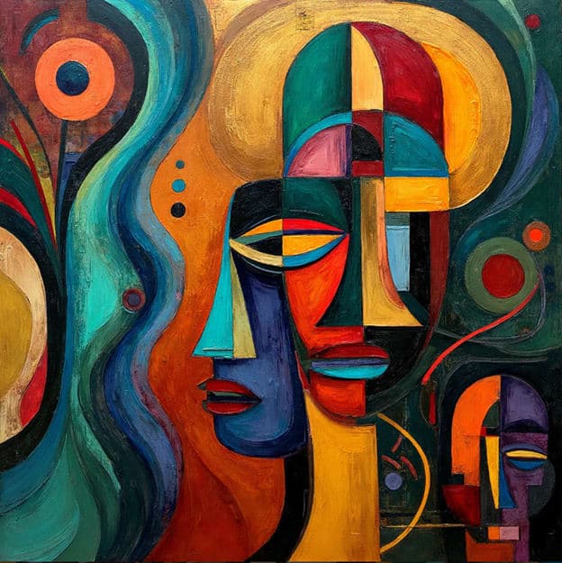 Cubist Multi Face Colorful Halo Teal Orange