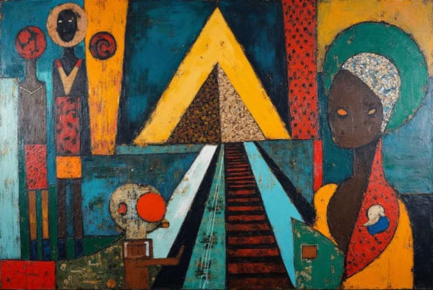 Figures Pyramid Stairway Skull Mask Geometric