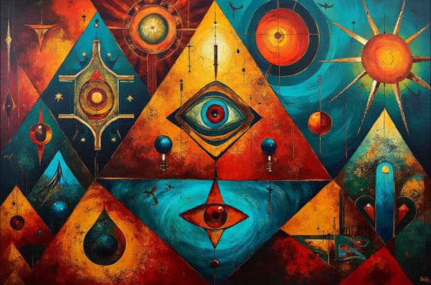 Eye Of Providence Pyramid Triangle Sun Teal Red