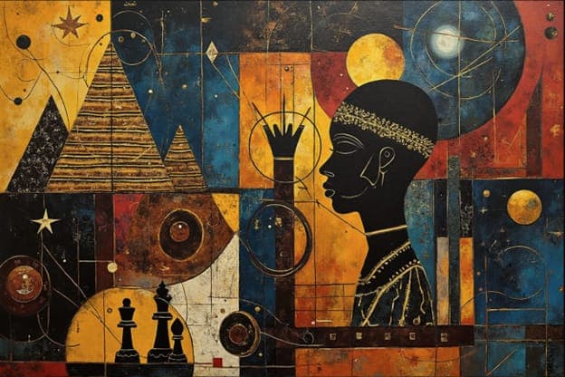 Cubist Pyramid Chess Crown Moon Portrait Geometric