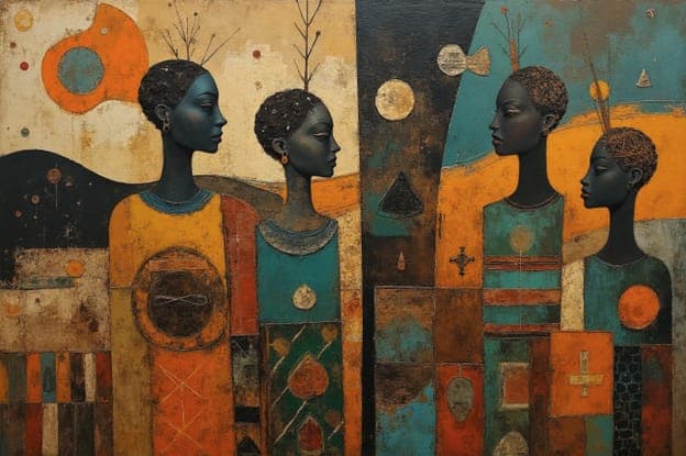 Four Women Profile Earthy Tones Colorblock Portrait