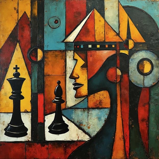 Cubist Queen Face Pyramid Chess Pieces Geometric