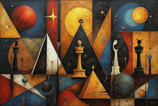 Chess Pieces Pyramid Abstract Geometric Moon Circles