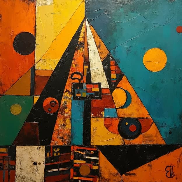 Abstract Geometric Pyramid Teal Orange Circles