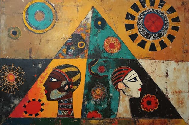 Profile Faces Pyramid Circles Ornate Colorful Geometric
