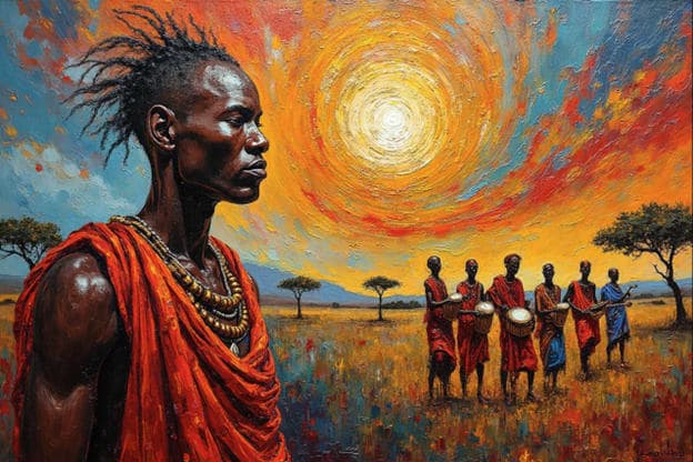 Man Profile Drummers Radiant Sun Savanna Realistic