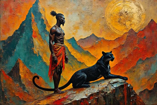 Warrior Topknot Black Panther Rocky Outcrop Mountains