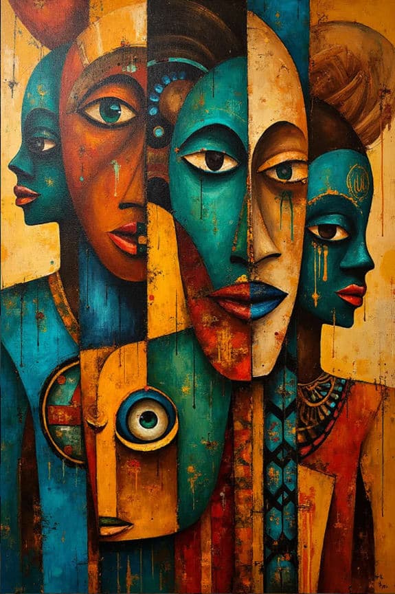 Cubist Overlapping Faces Dripping Paint Jewelry Patterns