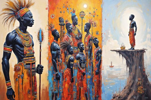 Feathered Warrior Group Staffs Cliff Edge Ocean