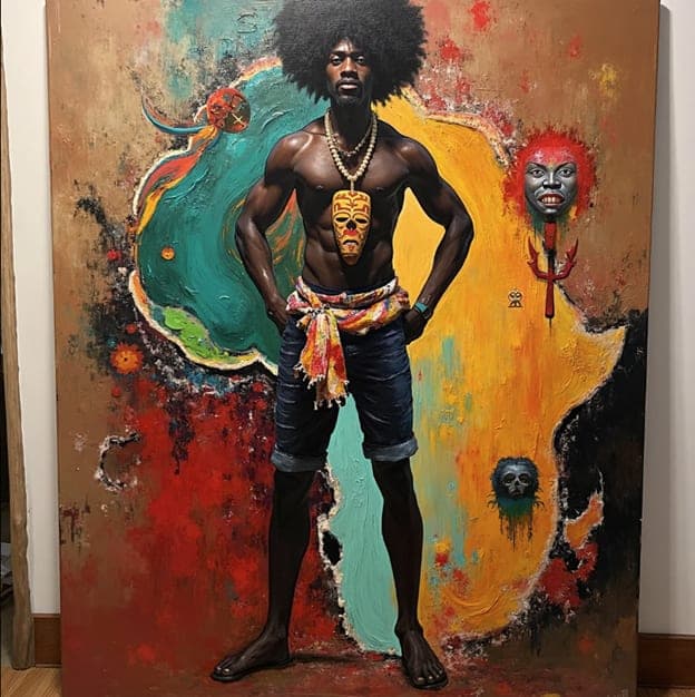 Man Afro Tribal Mask Pendant Africa Continent Silhouette