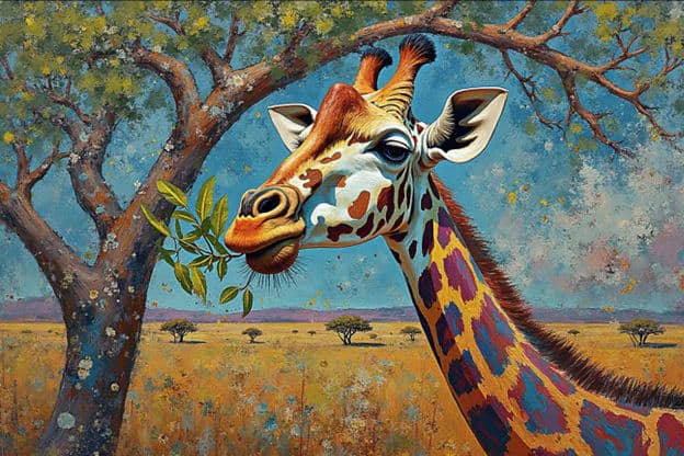 Giraffe Eating Acacia Leaves Savanna