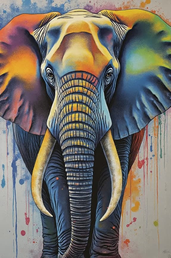 Elephant Head Colorful Paint Splatter