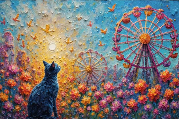Impasto Cat Flower Field Ferris Wheels