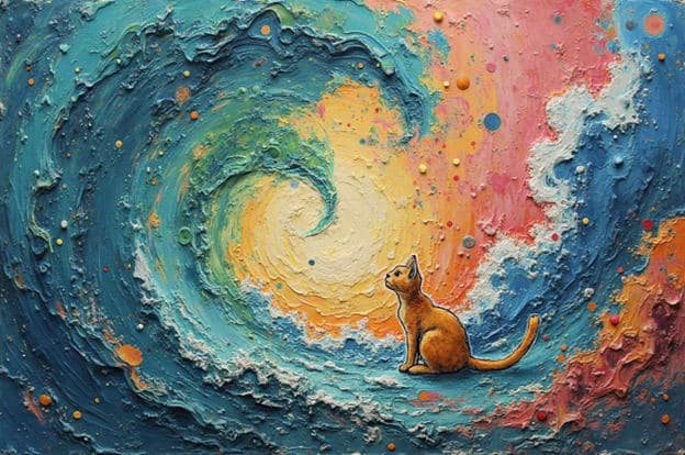 Orange Cat Swirling Wave Colorful Splatter