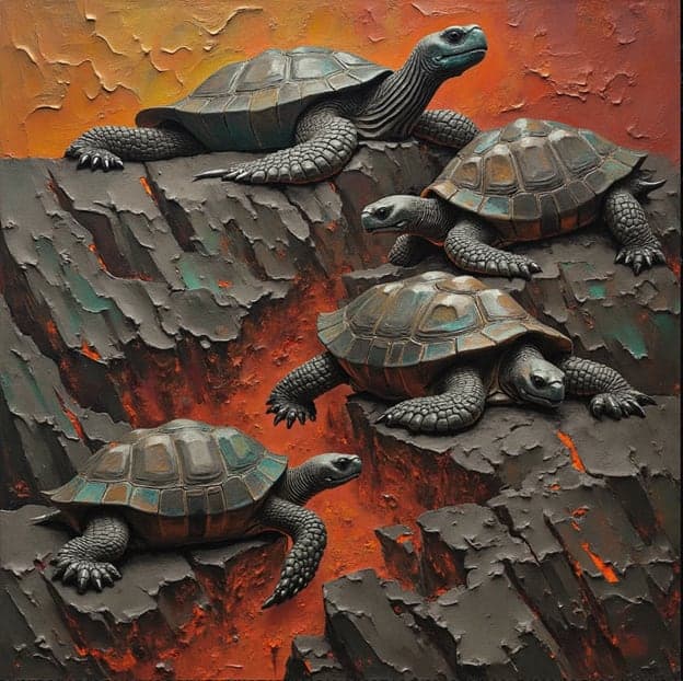 Four Tortoises Rocky Lava Textured Cliff