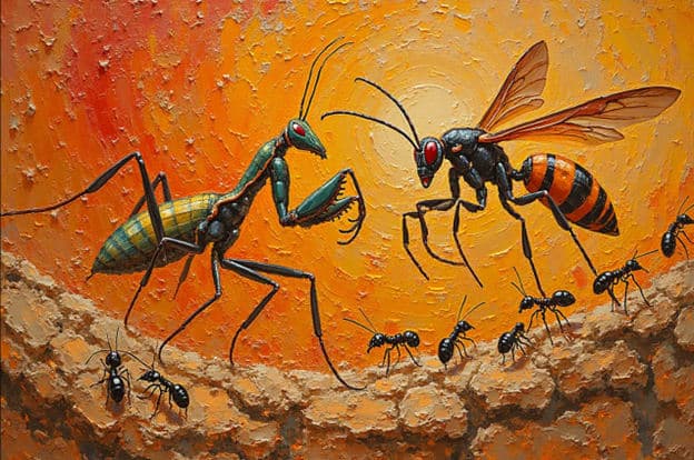Praying Mantis Wasp Ants Orange Textured