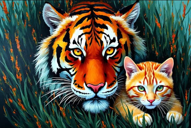 Tiger Kitten Close Up Grass Portrait