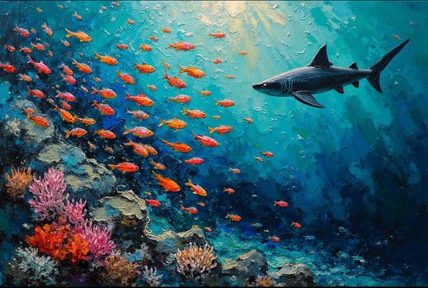 Shark School Orange Fish Coral Reef