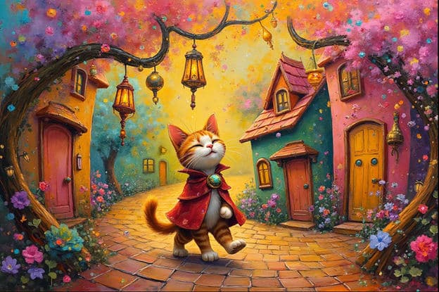 Orange Kitten Red Cloak Fantasy Village