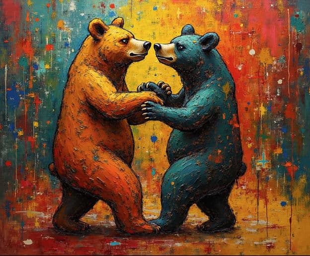 Two Bears Dancing Colorful Abstract